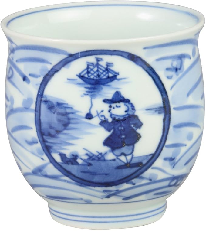 yamato 陶瓷 青花 长崎纹反大茶杯 s-08-051